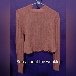 a new day Pink Ribbed Mock Neck Cropped Sweater